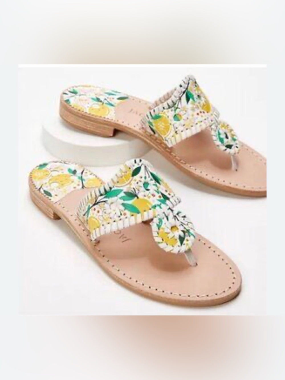 HTF Jack Rogers Lemon print whipstitch Flat Sandals